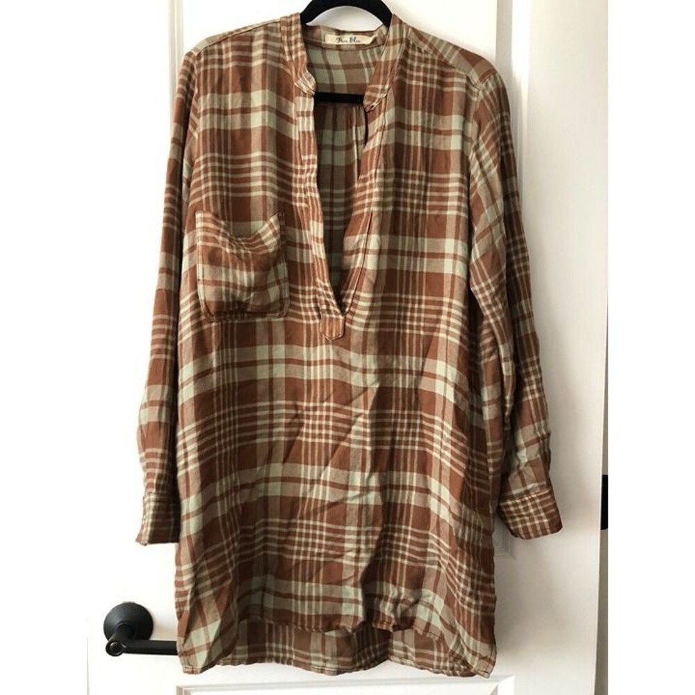 Plaid Cotton Shirt Dress Sz Sm